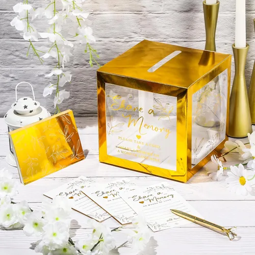 Vista 3 de Pajean 50 tarjetas de memoria Greenery Share a Memory Card para la celebración de la vida, caja de tarjetas de memoria con ventanas transparentes