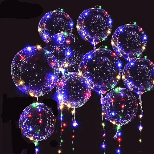 Paquete de 10 globos LED Bobo, globos con luz LED transparente, globos tipo burbuja de estilo helio con cadena de luces para decoraciones de fiestas
