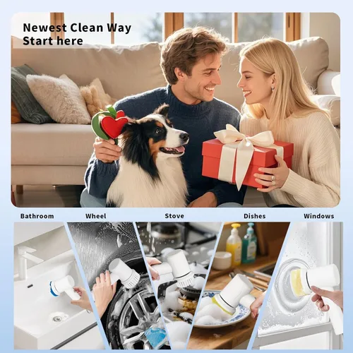 Vista 4 de Limpiador eléctrico giratorio – Cepillo de limpieza de mano inalámbrico con 2 velocidades y 4 cabezales de cepillo, batería recargable de 1500 mAh