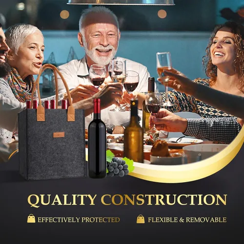 Vista 3 de Bolsa de vino para 6 botellas, aislada, térmica, acolchada, para viajes, picnic, gran regalo para los amantes del vino (gris oscuro)