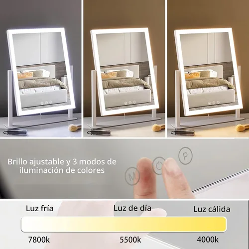 Vista 4 de HIEEY Espejo de maquillaje iluminado, espejo de tocador Hollywood con luces, tres modos de iluminación de color y espejo de aumento 5X, control