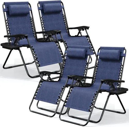Vista 21 de Nestl Zero Gravity - Juego de 2 sillas de patio al aire libre con almohadas y bandejas portavasos, silla de campamento reclinable de malla de acero