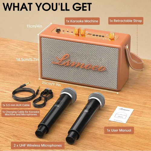 Vista 7 de Máquina de karaoke para adultos, 2 micrófonos inalámbricos para altavoz de karaoke, micrófono portátil y soporte de altavoz, expansión de micrófono