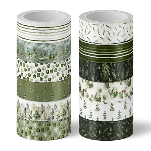 Vista 10 de Whaline 12 Rollos Cinta Washi de Vegetación Cinta Washi de Hojas Verdes Variadas Plantas Temática Cinta Decorativa de Enmascarar para Álbum