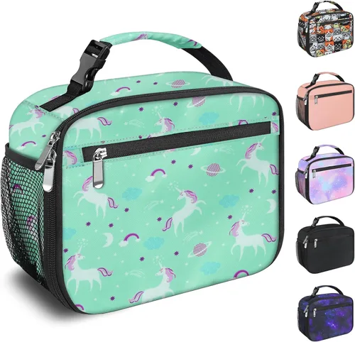 Vista 11 de Lonchera para niños y niñas, bolsa de almuerzo aislada y duradera, lonchera para niños con astronauta para la escuela