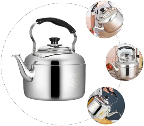 Vista 8 de HEMOTON Hervidor de té para el hogar, tetera silbante, tetera de acero inoxidable, tetera clásica, hervidor de agua con mango frío para estufa, 4 L