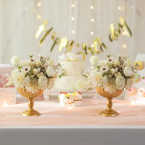 Vista 2 de Sziqiqi Jarrón de Urna Dorado para Boda: Jarrones de 7.9 Pulgadas de Alto como Centros de Mesa para Decoraciones de Mesa - Juego de 2 Jarrones