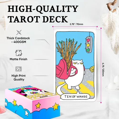 Vista 3 de Wyspell Cartas de tarot de gato con libro guía – Baraja de tarot única de 78 cartas – Apto para principiantes – Hermosas y modernas barajas de tarot