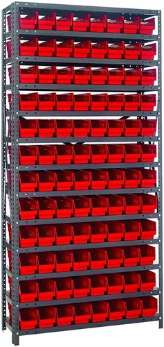 Vista 404 de Quantum QSBU-245BK Heavy Duty Shelving Unit with (7) Shelves and (24) QUS245 Black Bins for Garage Warehouse Storage Distribution 400 lb Load