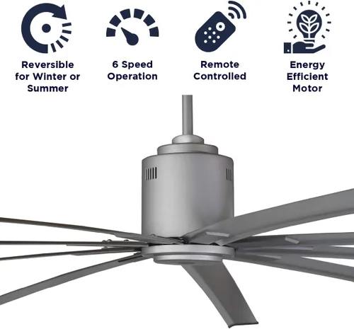 Vista 4 de Big Air - Ventilador de techo industrial para interiores y exteriores con control remoto, Plateado, 96-Inch