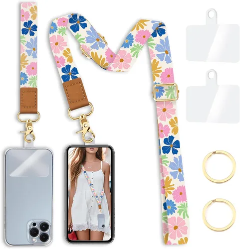 Vista 21 de Cordón cruzado para teléfono celular con correa para la muñeca, diseño de bonita mariposa, para colgar alrededor del cuello, correa ajustable