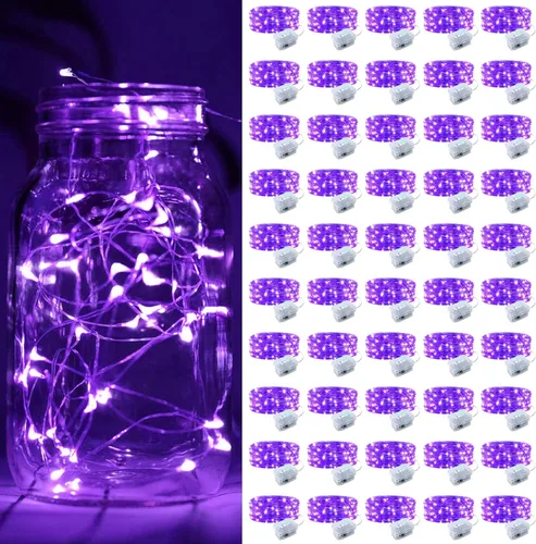 Vista 35 de Paquete de 8 luces de hadas que funcionan con pilas, 20 mini luces LED de 7 pies, alambre plateado, luces parpadeantes para bricolaje, fiestas