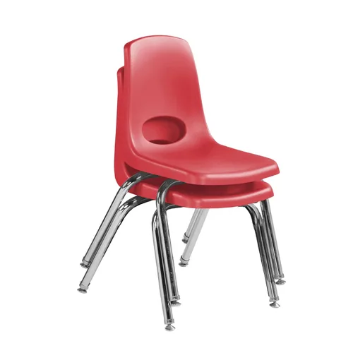 Vista 4 de FDP 13048-RD - Silla escolar apilable de 14 pulgadas, asiento apilable para estudiantes con patas de acero cromado y deslizadores giratorios