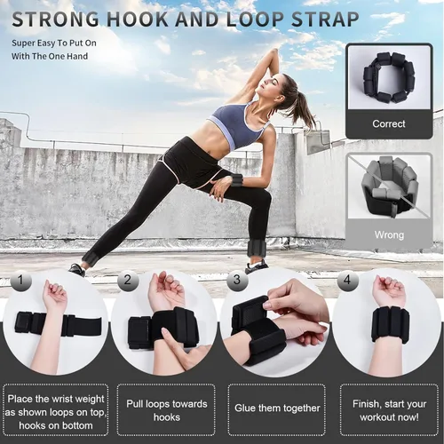 Vista 5 de Pesas de muñeca y tobillo para mujer, juego de 2 pesas portátiles y resistentes para brazos y piernas (1 libra cada una), pesas de tobillo