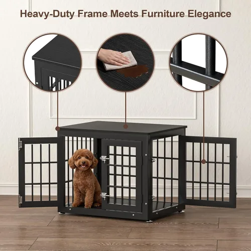 Vista 5 de rehomerance Mueble de jaula de perro resistente de 26 pulgadas para perros pequeños, mesa auxiliar decorativa para casa de mascotas, muebles de Negro