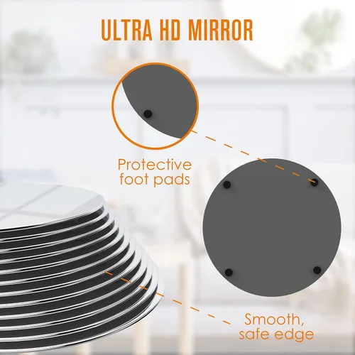 Vista 4 de Houseables Centros de mesa de espejo, bandeja de espejo redonda, paquete de 12, 8 pulgadas, centros de mesa de espejo para mesas, espejos redondos