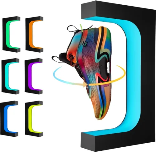 UVEHAS Soporte de exhibición de zapatos levitante, soporte flotante para zapatillas con control remoto, 16 colores, luz LED, giratoria, estante de