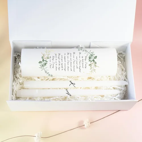 Vista 7 de Velas Unity para Boda, Set Moderno de Unity, Velas Personalizadas y a Medida de Columna y Cónicas con Cita, Cera Premium Blanca Sin Aroma