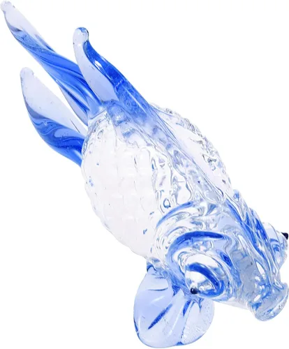Lurrose Blue Glass Fish Figurine Hand Blown Sea Animal Sculpture Home Decoration Accent for Office Cafe Wedding Party