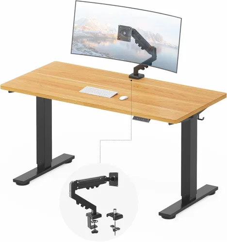 Vista 52 de FLEXISPOT EN2 Escritorio de pie de una pieza completa con regleta de alimentación de abrazadera, escritorio eléctrico de altura ajustable de 40 x 24