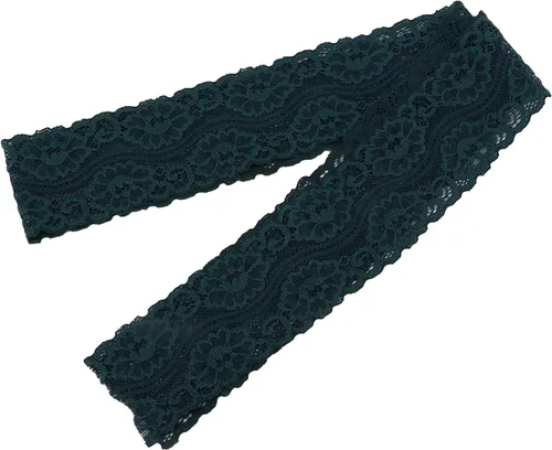 Vista 8 de Cinta de encaje elástica con patrón ovalado vintage de 2 pulgadas de ancho, 10 yardas de ancho, cinta de encaje verde oscuro, cómoda para ropa