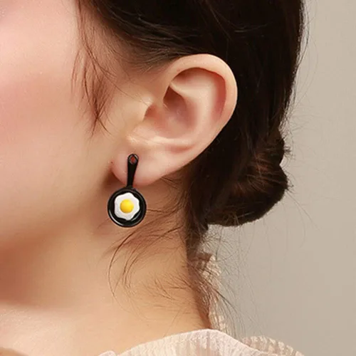 Vista 4 de Funny Fried Egg Pan Shovel Women's Asymmetric Stud Earrings Ear Jewelry Gift
