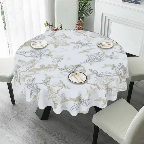 Vista 4 de Pastoral Round Tablecloth Floral Print Table Cloth Decor Washable Table Cover with Wrinkle Resistant for Home Kitchen Dining Room Picnic Camping