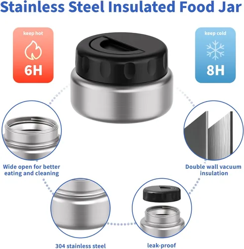 Vista 3 de Lonchera Bento para niños con contenedor térmico de alimentos (9 onzas), lonchera de 4 compartimentos, divisor ajustable, lonchera Bento a prueba