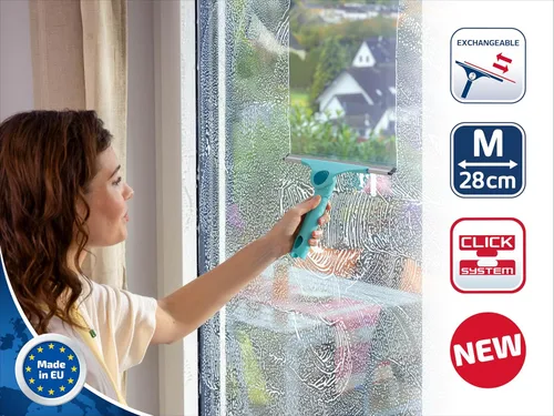 Vista 3 de Leifheit Escobilla de ventana M Pro Reach 2 en 1 con ancho de limpieza de 11.0 in, ángulo de limpieza ajustable, compatibilidad con sistema de clic