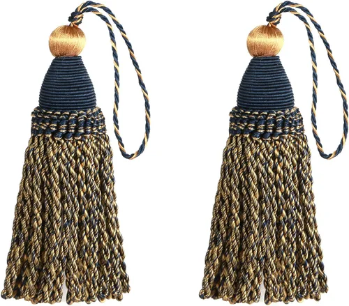 Vista 9 de Paquete de 2 Borlas de Llave 24cm/ 9 Pulgadas con Bucles, Artesanía de Borla Trenzada Hecha a Mano, Accesorios de Bricolaje para Decoración del Hogar