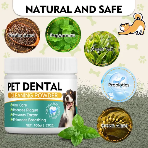 Vista 4 de Polvo dental para perros, polvo de limpieza de dientes de perro, ambientador natural para perros, removedor de sarro y placa, cuidado dental