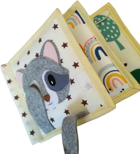 Raccoon Quiet Baby Book with Animals and Fruits, Felt book for fine motor skills, Montessori Toy, Toddler Activity Busy Book