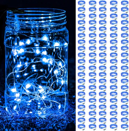 Vista 33 de Paquete de 8 luces de hadas que funcionan con pilas, 20 mini luces LED de 7 pies, alambre plateado, luces parpadeantes para bricolaje, fiestas