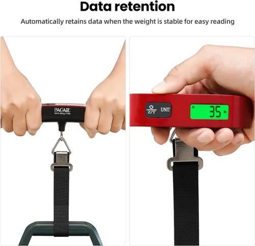 Vista 5 de BAGAIL Báscula digital de equipaje, báscula de equipaje colgante de 110 libras con pantalla LCD retroiluminada, báscula de pesaje portátil