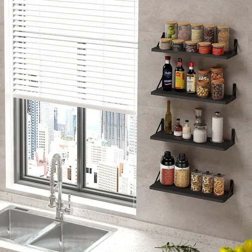 Vista 5 de Fixwal - Estantes flotantes, ancho 4.7 pulgadas, juego de 8 estantes de pared de madera rústica, estantes de almacenamiento de pared
