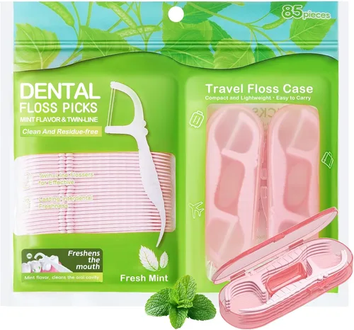 Vista 9 de Pink Push-Pop - Dispensador de púas de hilo dental con recipiente de recarga de 200 unidades, hilo dental de menta de doble línea (300 en total)