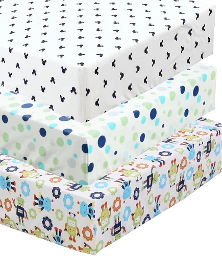 Danica Paquete de 3 sábanas ajustables para cuna de bebé, 100% algodón, para niños y niñas, sábanas estándar para colchón para cuna y niño pequeño,