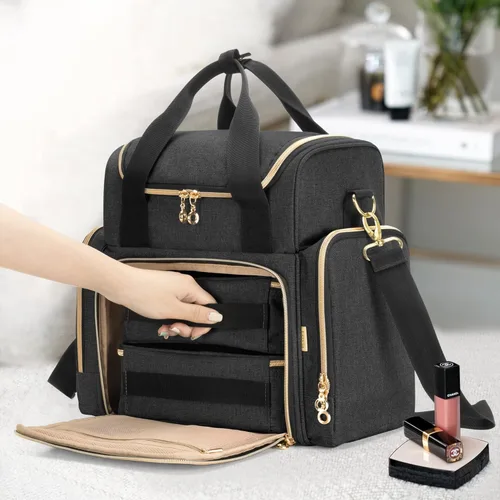 Vista 5 de LUXJA Bolsa de maquillaje Bolsa de cosméticos Bolsas extraíbles, Negro