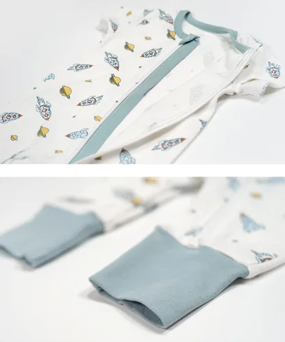 Vista 4 de Teach Leanbh Pijama sin pies con cremallera de 2 vías para bebés, niños y niñas, de algodón, con estampado de manga corta, para dormir y jugar