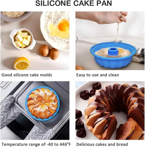 Vista 5 de Molde de silicona azul de 8 pulgadas, moldes de silicona reutilizables para tartas, molde de gelatina fácil de limpiar, prácticos moldes para hornear