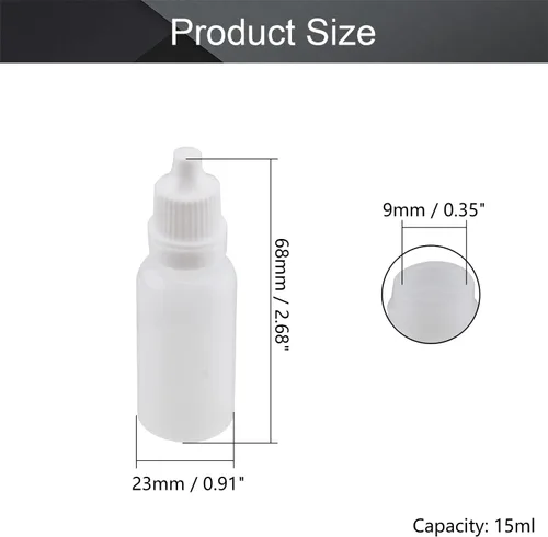 Vista 2 de Othmro Botellas cuentagotas de plástico de ojo de laboratorio de polietileno de 0.5 onzas, 50 piezas, gotero líquido exprimible de 0.0 fl oz, boca