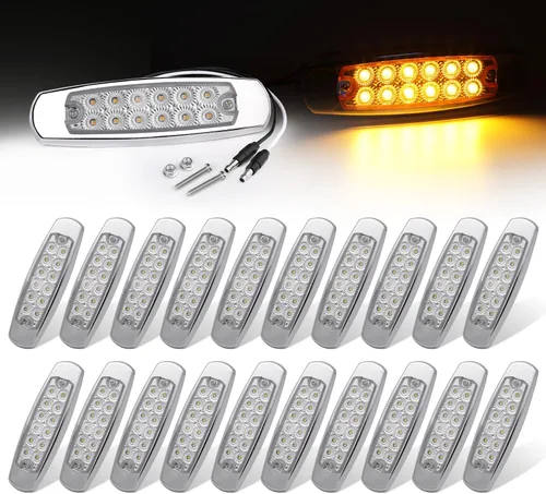 Vista 22 de Paquete de 20 (10 ámbar + 10 rojo) Luces LED de marcador lateral de 12 V con enchufe de 2 cables (CC), 12 luces LED para guardabarros, montaje