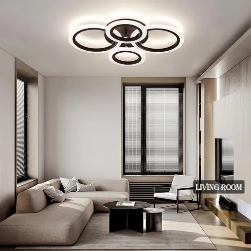 Vista 3 de Shine LUEST Lámpara de techo LED moderna de 34 W, 3000 K-6000 K regulable, accesorios de iluminación de techo para montaje en techo, 4 anillos