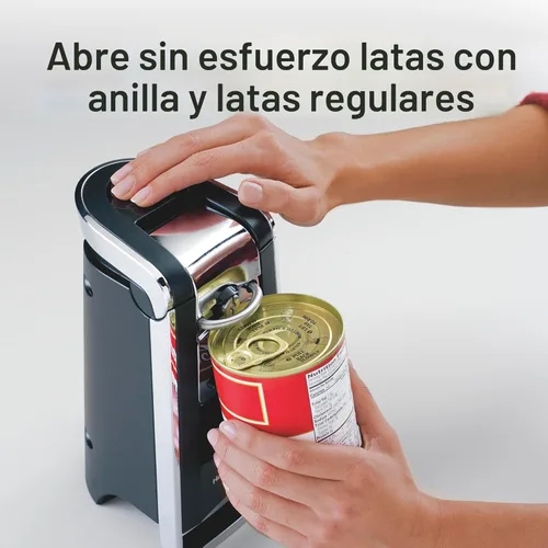 Vista 3 de Hamilton Beach Smooth Touch - Abrelatas eléctrico automático con palanca de fácil empuje, elimina bordes afilados, abre todas las latas