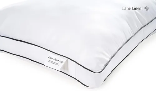 Vista 4 de LANE LINEN Juego de 2 almohadas de cama de tamaño estándar, almohadas de hotel con refuerzo de apoyo suave medio, almohada estándar de plumón