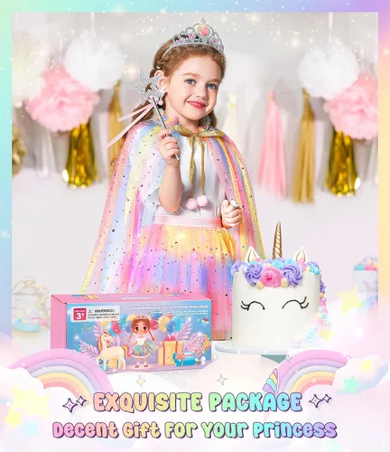 Vista 2 de Ropa de princesa para niña, vestidos de princesa iluminados, capa de princesa con juguetes para niñas de 3 a 6 años