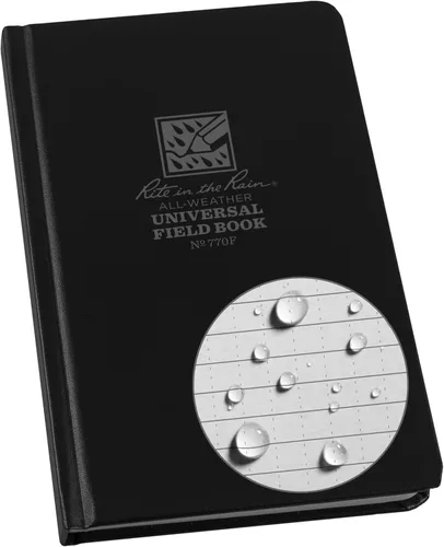 Rite in the Rain Cuaderno de tapa dura All-Weather, 4 3/4" X 7 1/2", tapa amarilla, patrón universal (No. 370F), Negro