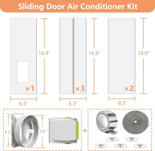 Vista 3 de Gulrear Kit de Ventilación de AC para Puerta Corredera de 95" con Manguera Extensible de Φ 5.1" con Cerradura de Seguridad y Burletes Contra