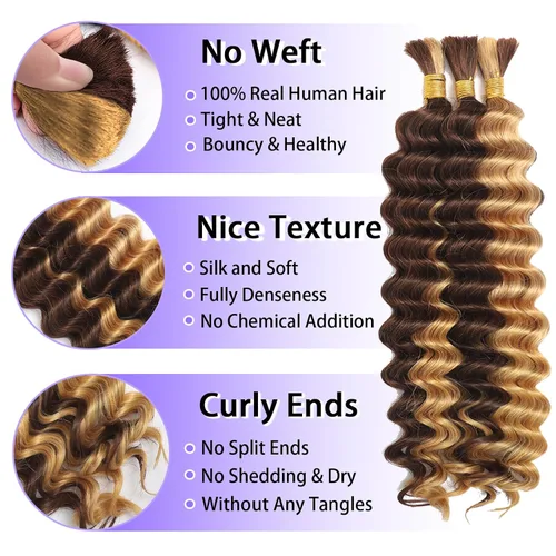 Vista 63 de Cabello Humano para Trenzar para Trenzas Boho 3 Paquetes/Pack 110g (3.88 oz) 14 Pulgadas Cabello Humano a Granel Ondulado Profundo para Trenzar
