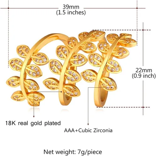 Vista 3 de U7 Statement Rings Cocktail Party Jewelry Platinum or 18K Gold Plated Adjustable Clear CZ Long Leaf Ring for Men Women